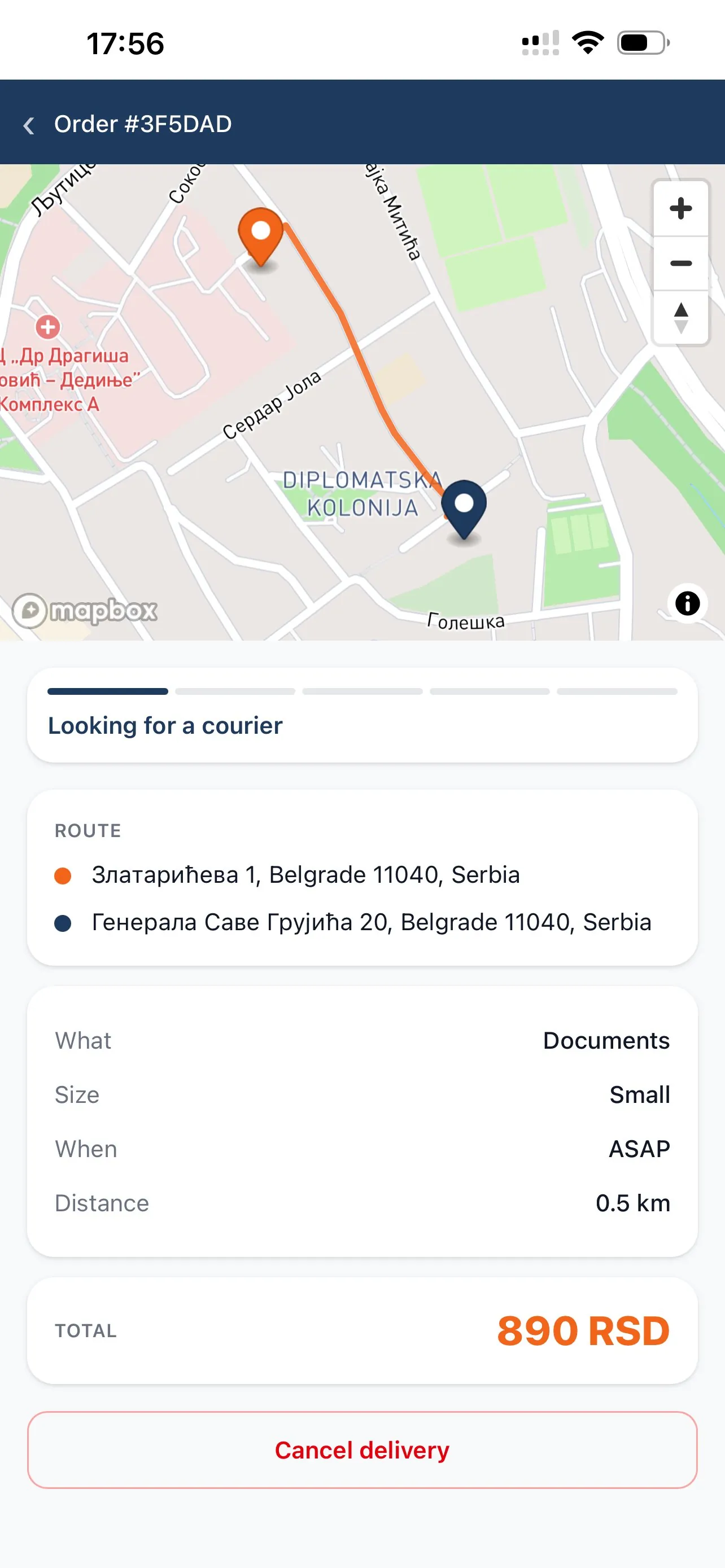 ZURO GO — tracking the order